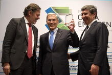 Belmiro de Azevedo em 2014, no Prémio Caixa Empreender com José Matos da CGD e Paulo Fernandes, presidente da Cofina