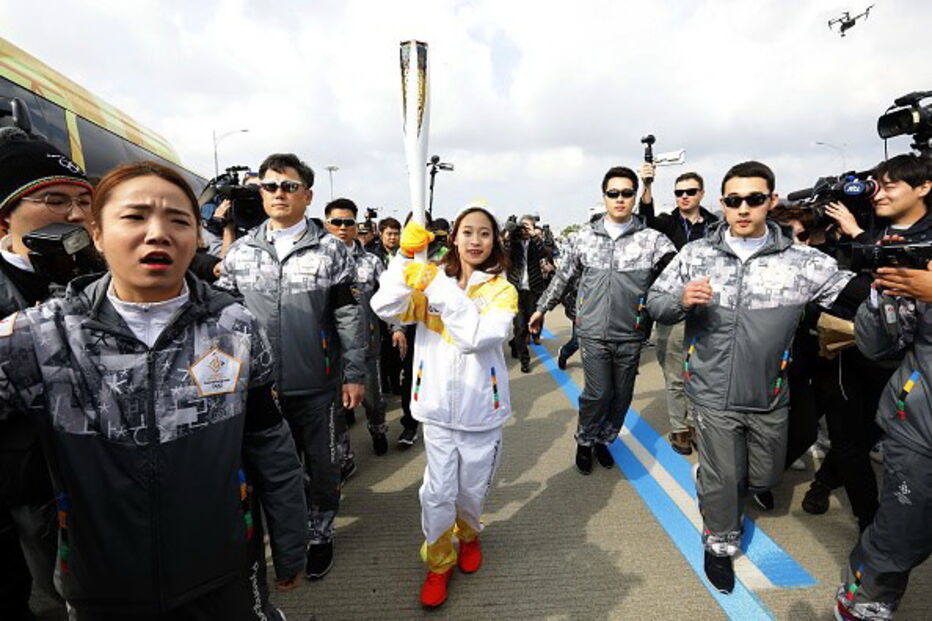 A chega da tocha olímpica à Coreia do Sul