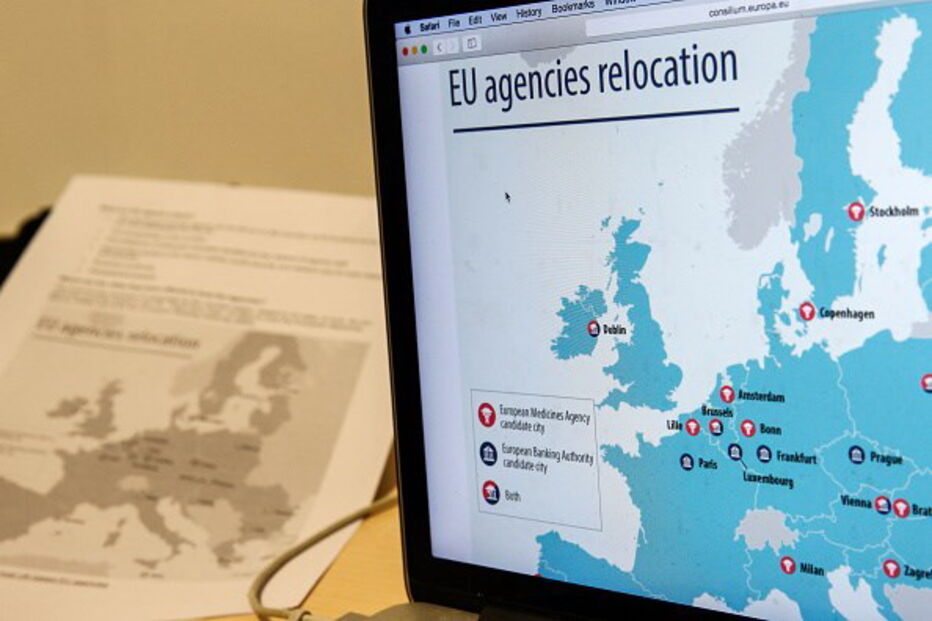 Mapa de instituições que serão relocalizadas com o Brexit