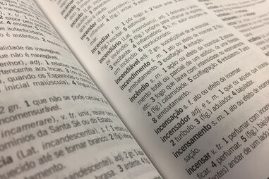 Dicionário, palavras, incêndio