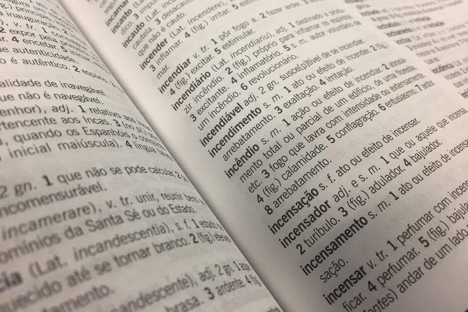 Dicionário, palavras, incêndio