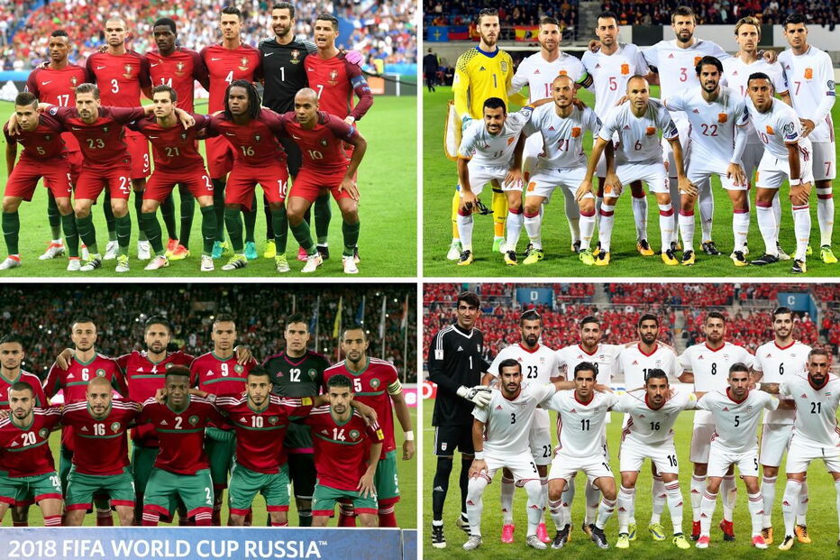 Equipas do Grupo B do Mundial, onde estão Portugal, Espanha, Marrocos e Irão