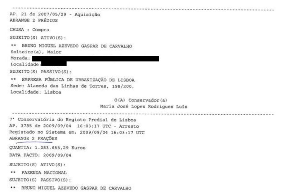 Certidões prediais de Bruno de Carvalho