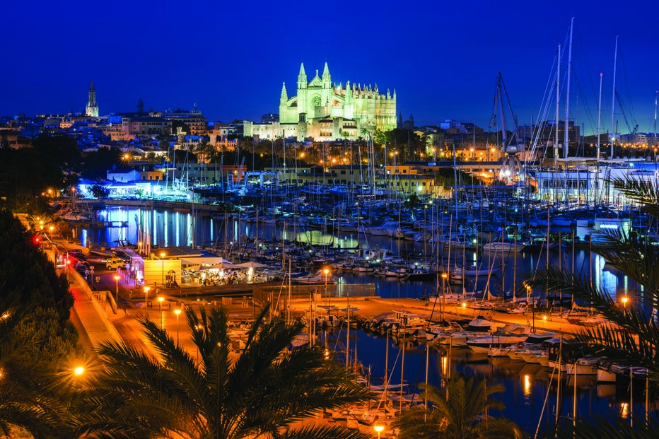 Maiorca, Espanha, ilha, inverno, Palma, praia paradisíaca, noite turística