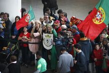 Chegada dos campeões europeus de futsal ao aeroporto de Lisboa