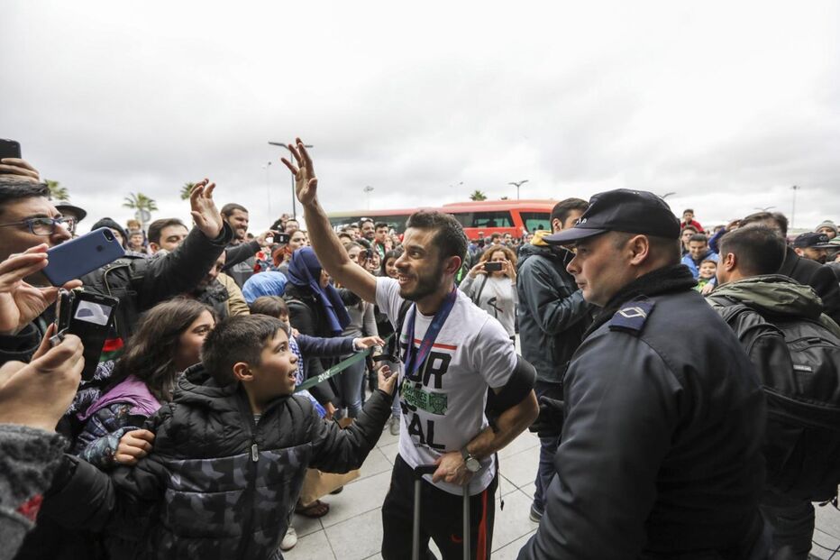 Chegada dos campeões europeus de futsal ao aeroporto de Lisboa