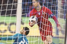 Cristiano Ronaldo depois de marcar o primeiro golo contra o Egito. CR7 já leva 81 pela seleção  