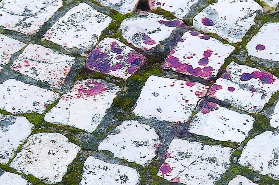 Marcas de sangue visíveis no chão