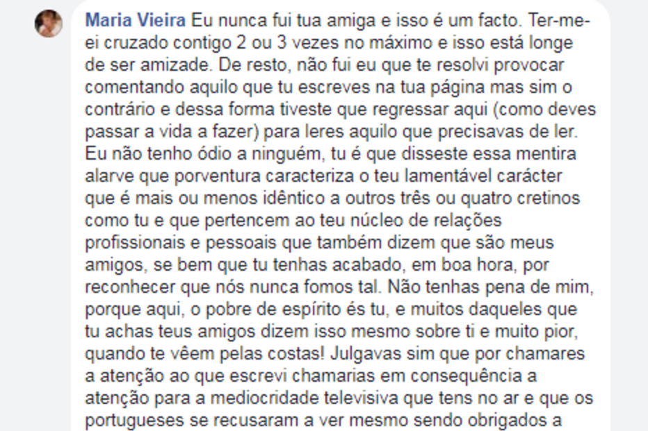 Nova resposta de Maria Vieira