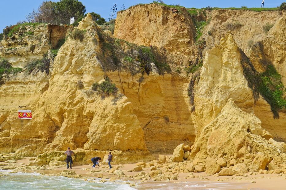 Algarve, inverno, derrocadas, Vale do Olival, praia, rocha, desmoronamento, Costa algarvia 