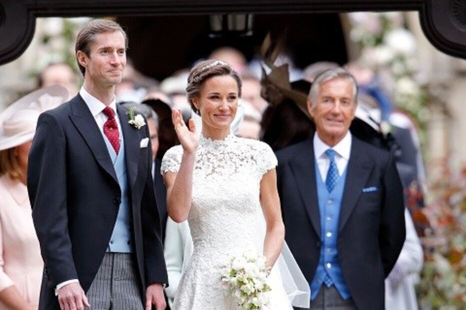 David Mathews (à direita) no casamento do filho James com Pippa Middleton