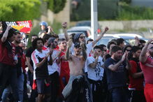 Adeptos do Benfica à chegada a Alvalade 