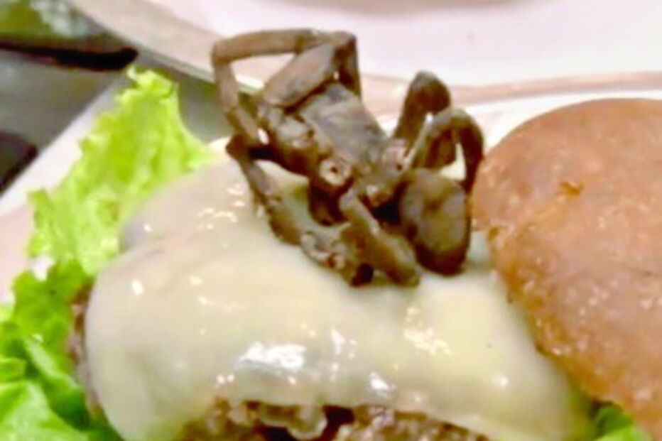 Hambúrguer com recheio de tarântula