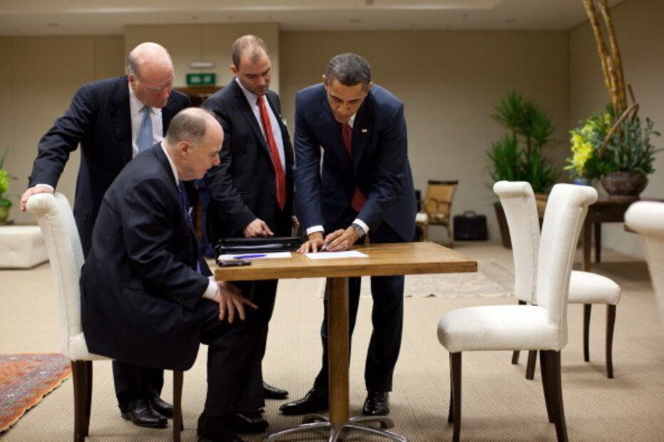 Ben Rhodes, conselheiro de Barak Obama, numa reunião em 2011 