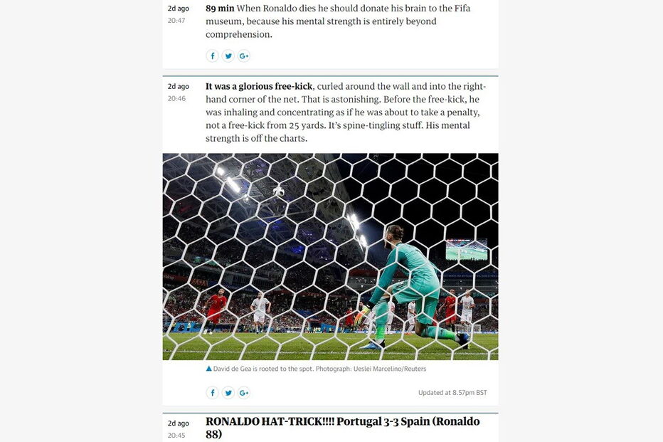 Publicação do jogo ao minuto