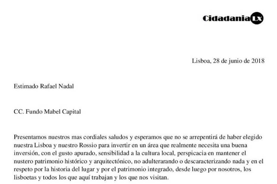 Carta do Fórum Cidadania a Rafael Nadal