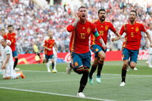 Sérgio Ramos celebra golo no Rússia-Espanha