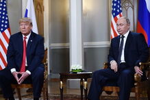 Donald Trump e Vladimir Putin reunidos em Helsínquia