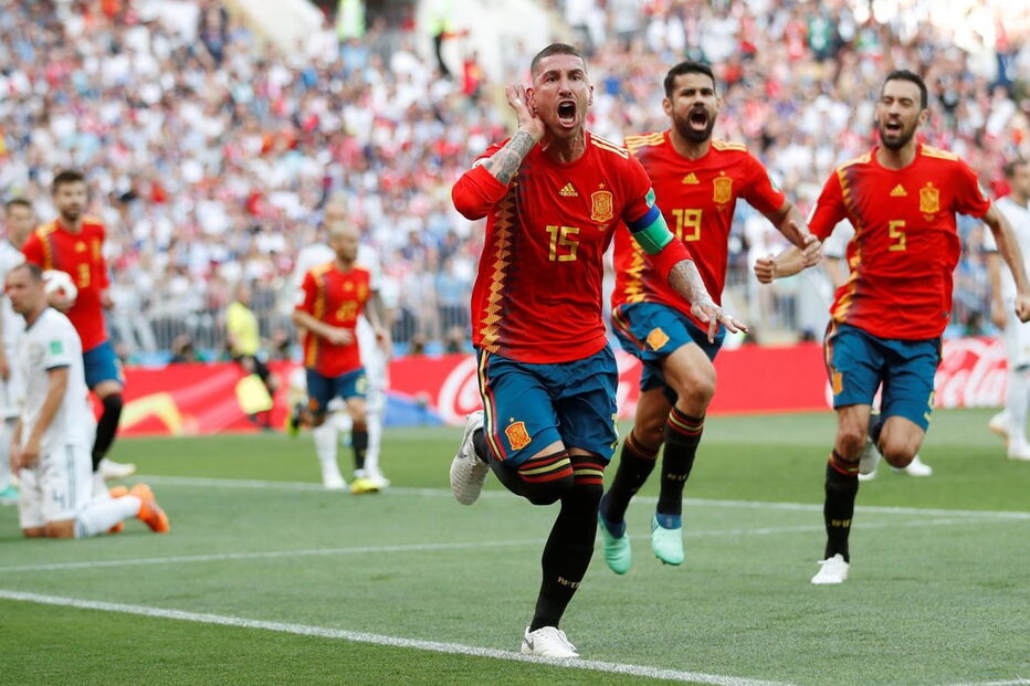 Sérgio Ramos celebra golo no Rússia-Espanha