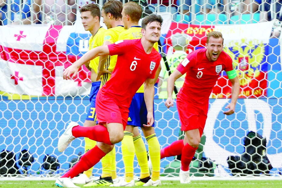 Maguire, o 6 da Inglaterra, marcou, de cabeça, o primeiro golo do jogo de ontem em Samara, na Rússia
