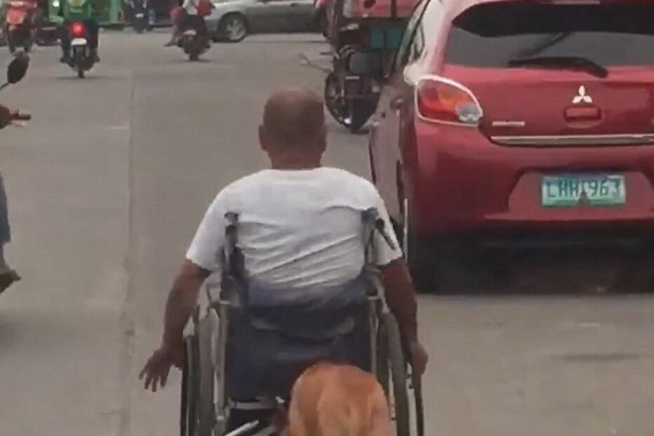 Digong a ajudar o dono de cadeira de rodas