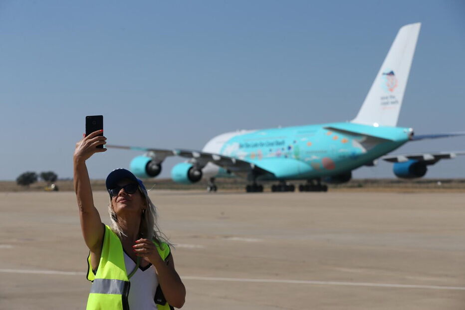 A380 no momento da aterragem no Aeroporto de Beja