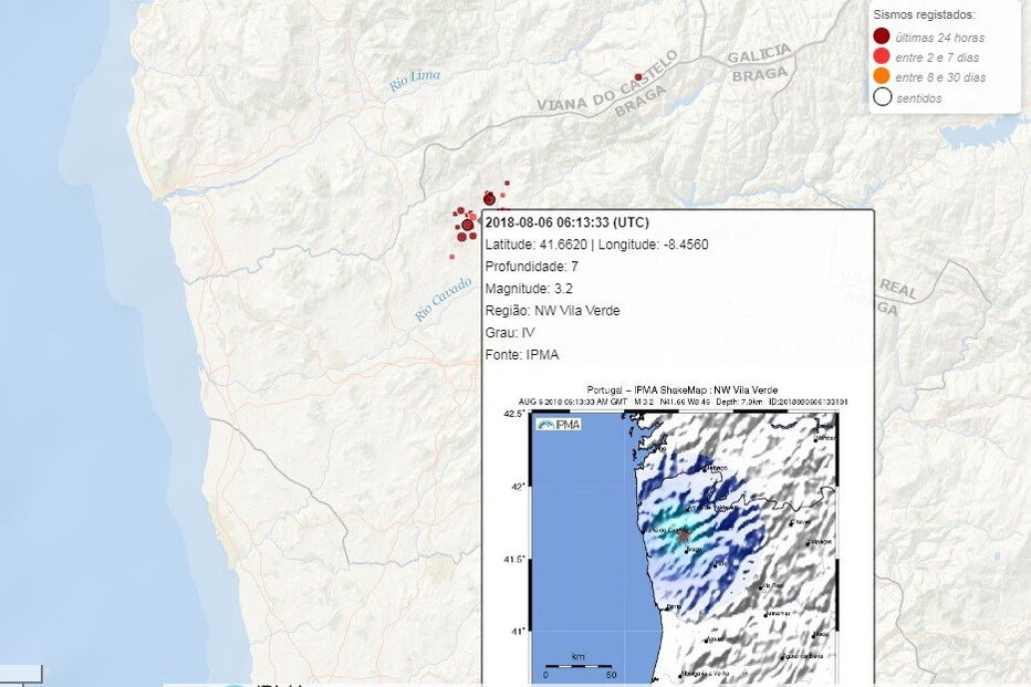 Informação do IPMA sobre sismos em Vila Verde