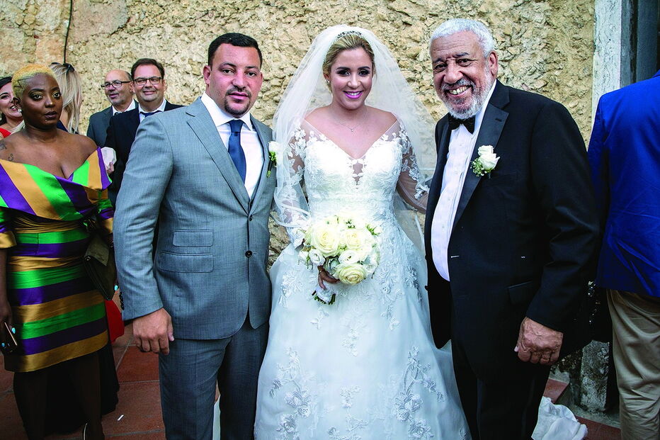 Rui Xavier com a noiva e o pai Mário Mello Xavier