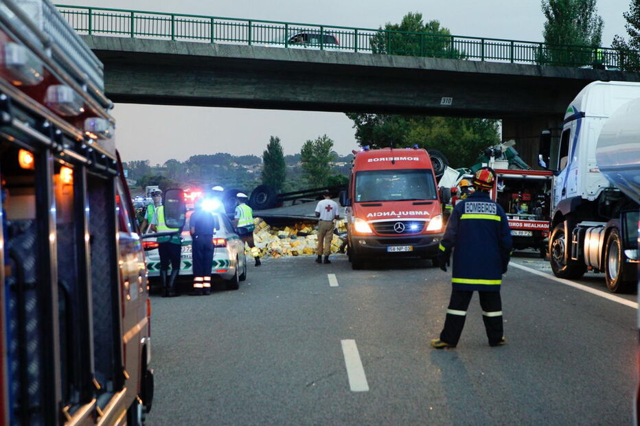 Acidente com dois camiões e vários carros na A1 na Mealhada