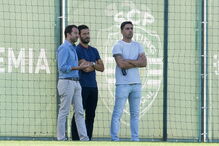 Frederico Varandas com Hugo Viana e Beto num treino do Sporting