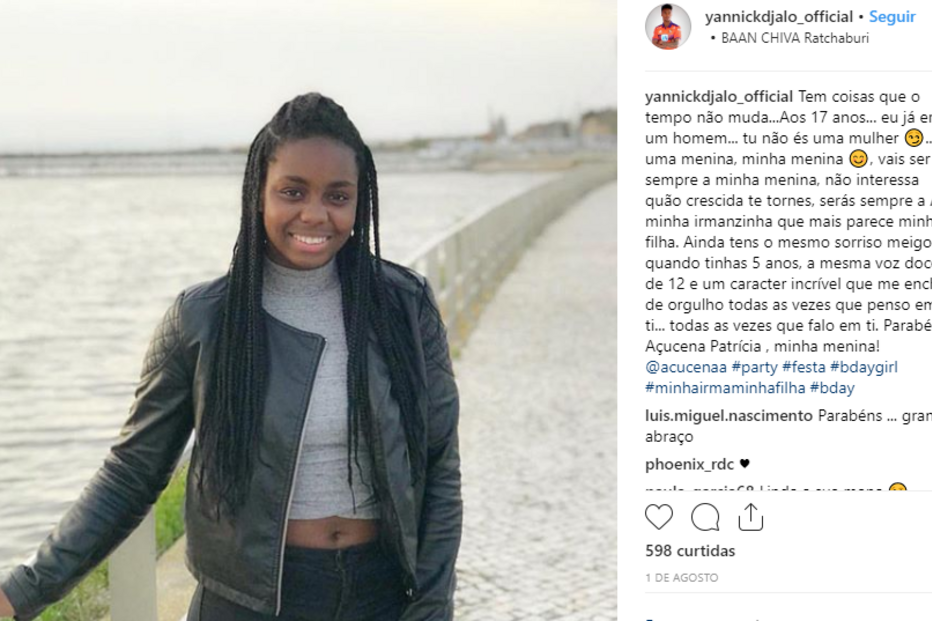 A mensagem de parabéns do jogador para a irmã, quando esta fez 17 anos