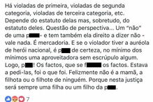 Texto de Paulo Dentinho sobre o caso da violação de Ronaldo no Facebook