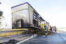 Camião cheio de relva arde na Via do Infante              
