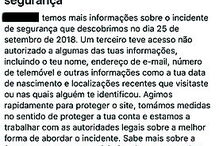 A notificação  a informar o utilizador que a sua conta foi afetada pela falha de segurança 