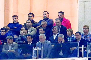 Luís Filipe Vieira (ao telefone) viu a primeira parte do jogo na tribuna presidencial  