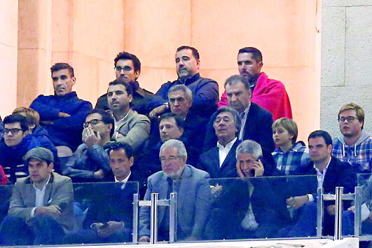 Luís Filipe Vieira (ao telefone) viu a primeira parte do jogo na tribuna presidencial  