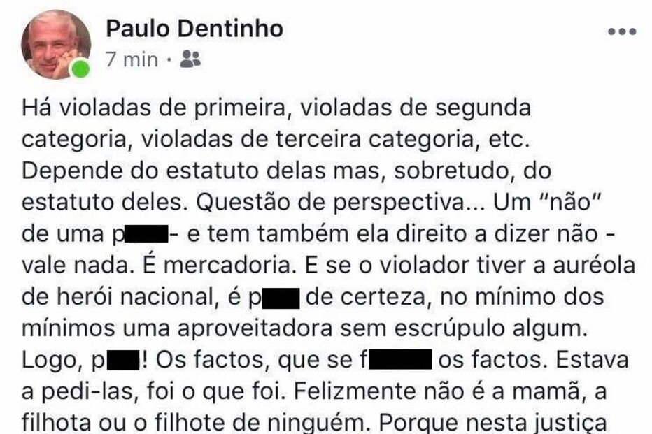 Texto de Paulo Dentinho sobre o caso da violação de Ronaldo no Facebook