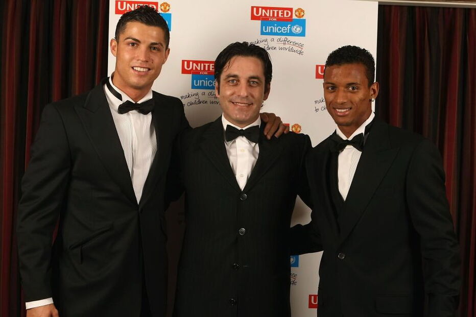 Paulo Futre com Ronaldo e Nani em Manchester, em 2007