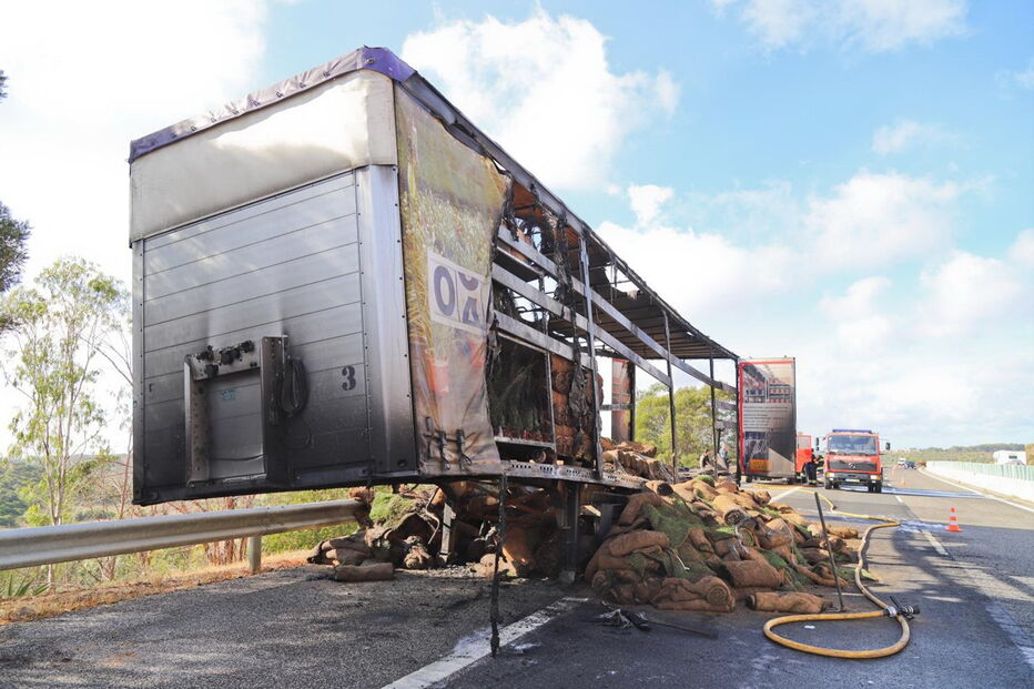 Camião cheio de relva arde na Via do Infante              