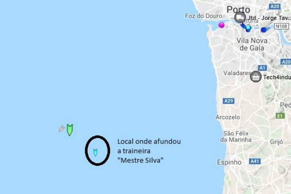 Local onde naufragou a traineira