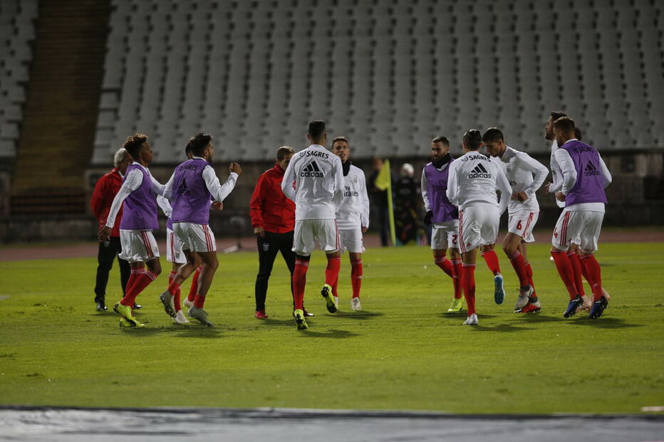 Aquecimento do Benfica antes do jogo frente ao Belenenses 