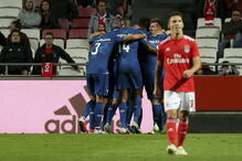 Jogadores do Moreirense festejam golo marcado ao Benfica