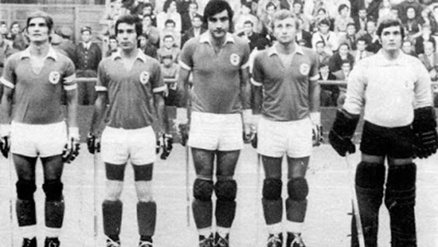 Equipa do Benfica em 1974 com António Livramento (à esquerda), Jorge Vicente, Carlos Garrancho, Casimiro e António Ramalhete