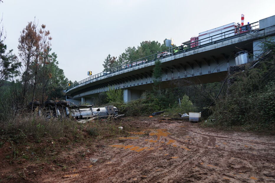 Camião-cisterna que transportava lixívia despistou-se no IC8, provocando ferimentos ligeiros no condutor 