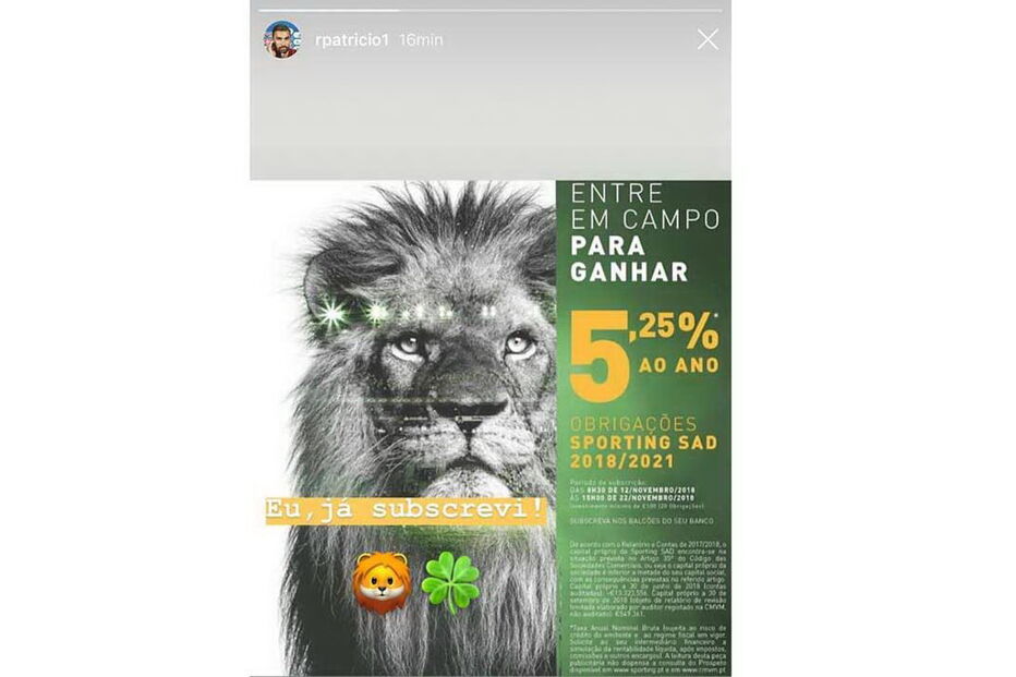 Rui Patrício investe e apela à subscrição do empréstimo do Sporting