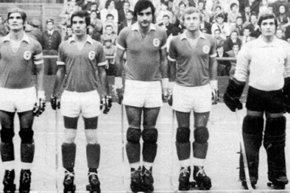 Equipa do Benfica em 1974 com António Livramento (à esquerda), Jorge Vicente, Carlos Garrancho, Casimiro e António Ramalhete