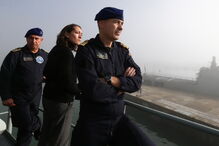 Comandante exonerado Valter Bulha de Almeida, juntamente com o atual Chefe do Estado-Maior da Armada e da secretária de estado da Defesa