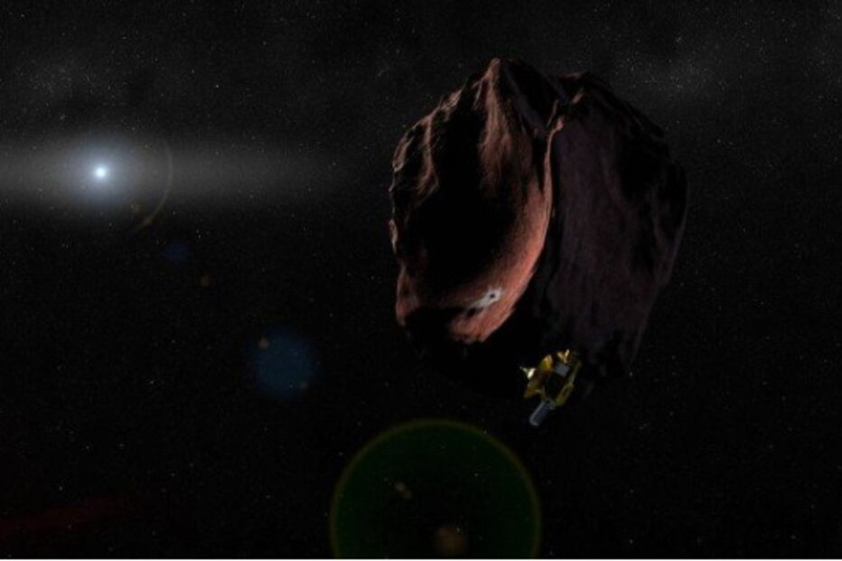 Ilustração da Nasa mostra a sonda New Horizons junto ao planeta anão Ultima Thule