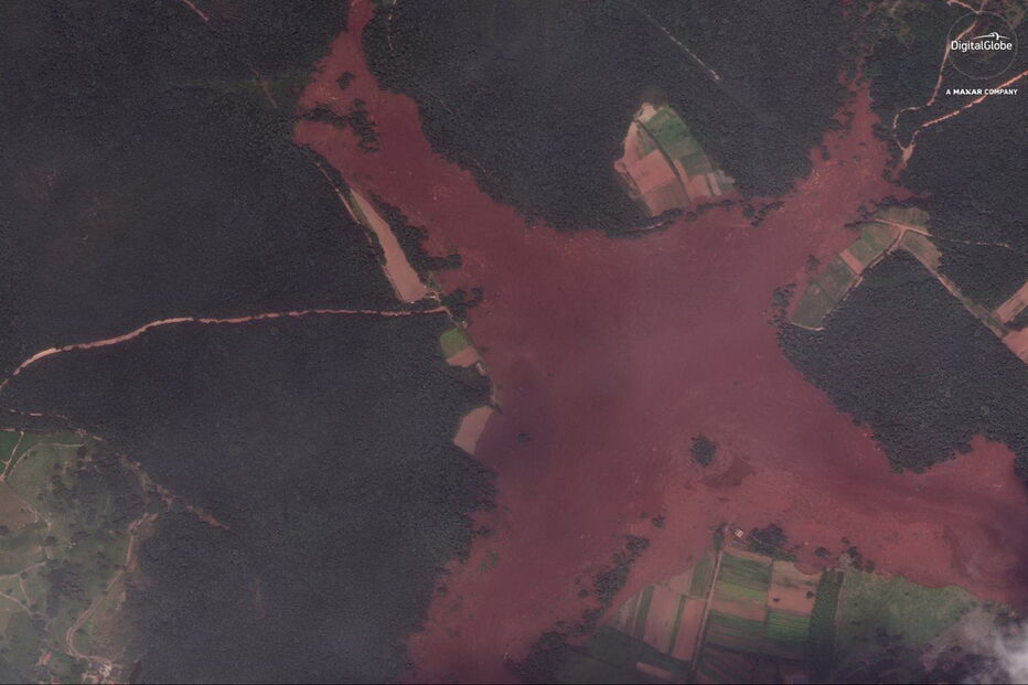 As imagens do antes e depois do colapso da barragem em Brumadinho no Brasil