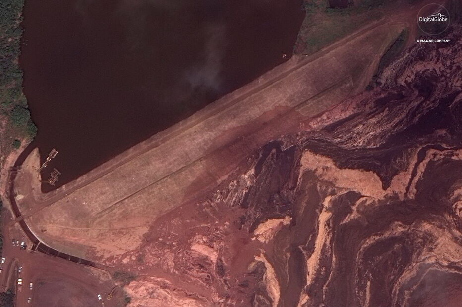 As imagens do antes e depois do colapso da barragem em Brumadinho no Brasil